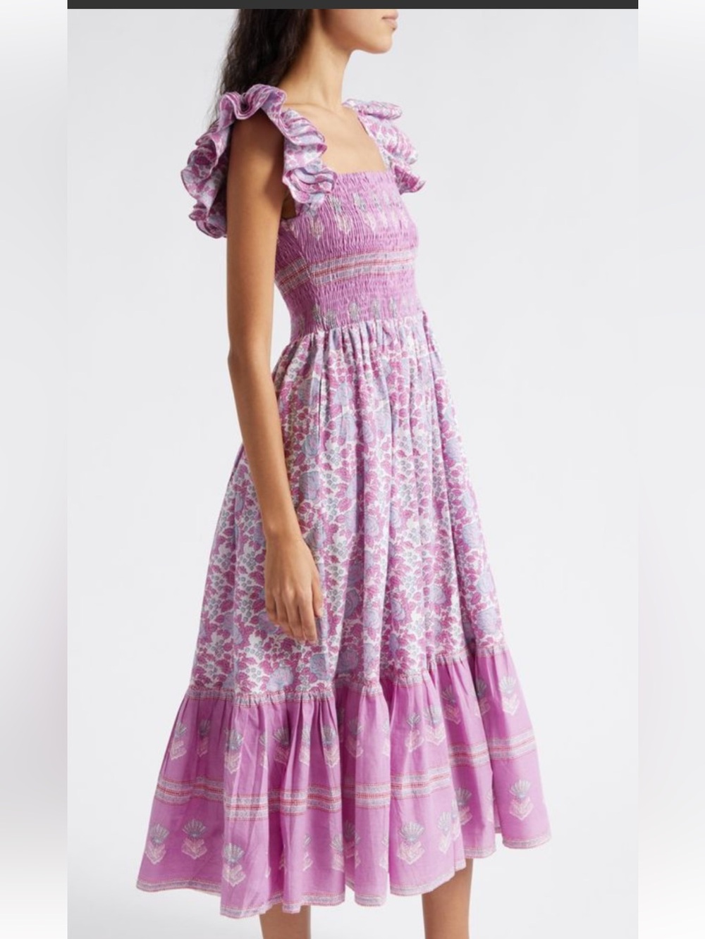 Millie S Purple Floral Maxi Dress with Ruffle Sleeves